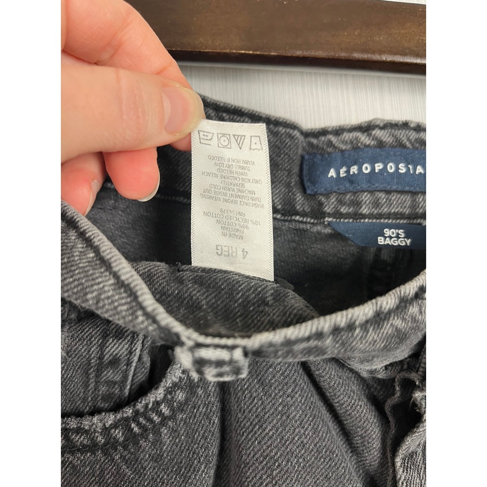 Aeropostale 90s Baggy Jeans Womens 4 Gray Button Fly Distressed Grunge Denim - Picture 8 of 11